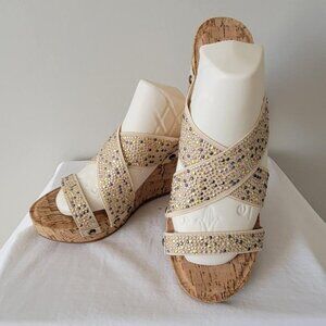 XOXO Women s Belicia Stud Wedge Sandal, Size 8